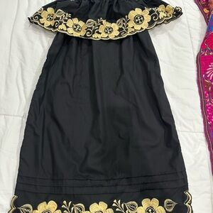 Black Dress with Gold Floral Embroidery
